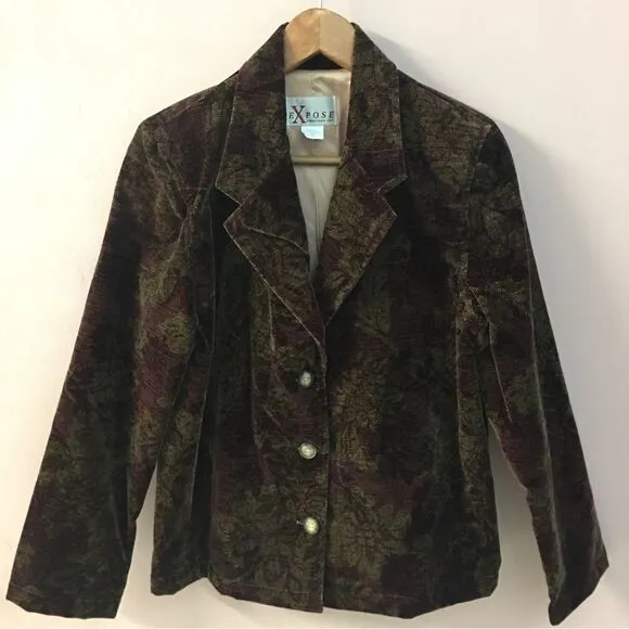Vintage Expose Burgundy Filigree Printed Chenille Blazer
