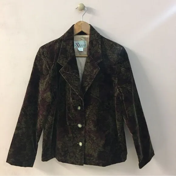 Vintage Expose Burgundy Filigree Printed Chenille Blazer