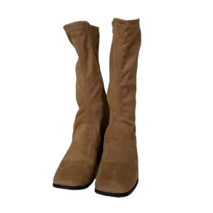 Vintage Fanfares suede square toe heel boots Y2K