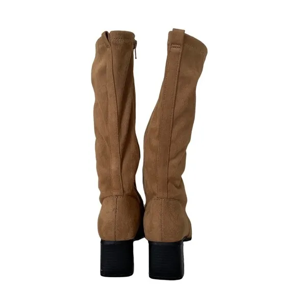 Vintage Fanfares suede square toe heel boots Y2K
