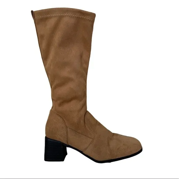 Vintage Fanfares suede square toe heel boots Y2K