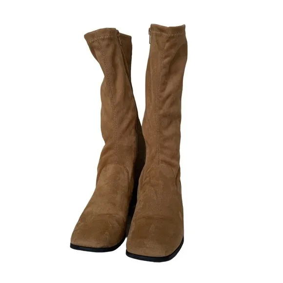 Vintage Fanfares suede square toe heel boots Y2K