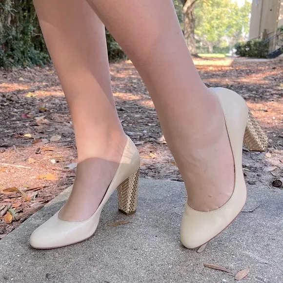 Vintage Fashion Lauren Ralph Lauren 7.5B Viona Nutral Beige High-Heel Pumps, Wom