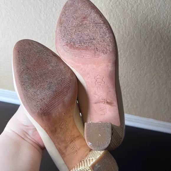 Vintage Fashion Lauren Ralph Lauren 7.5B Viona Nutral Beige High-Heel Pumps, Wom