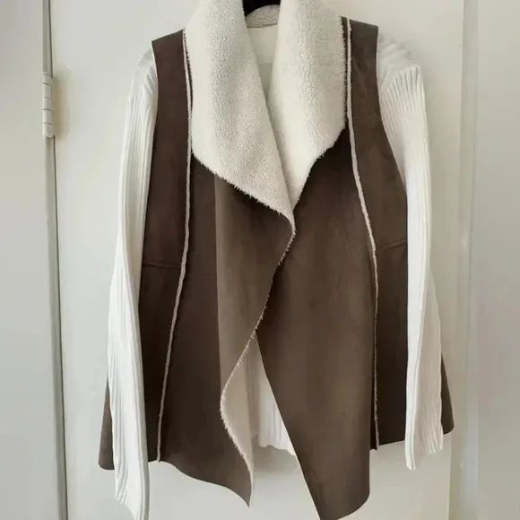 Vintage Faux Suede Shearling Vest - Size S