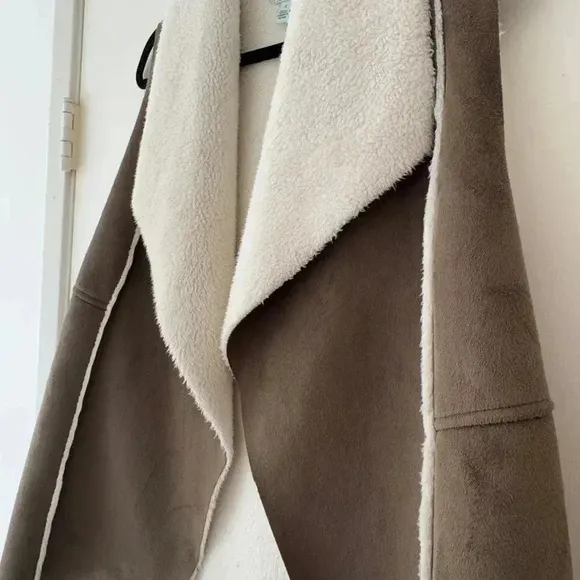 Vintage Faux Suede Shearling Vest - Size S