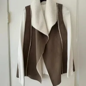 Vintage Faux Suede Shearling Vest - Size S