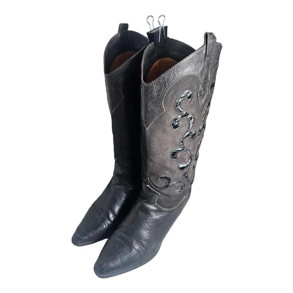 Vintage Filippo Raphael Black Suede Western Style Boots 80s Era Size US 8/EU 38.
