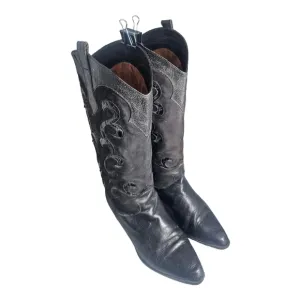 Vintage Filippo Raphael Black Suede Western Style Boots 80s Era Size US 8/EU 38.