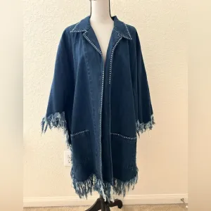 Vintage Fortune Denim Boho Fringed Oversized Rodeo Poncho Jacket Size 1X