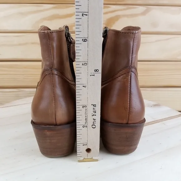 Vintage Foundry Co. Arielle Brown Leather Ankle Western Boot Pointed Toe Zip NEW