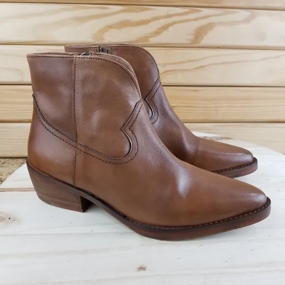 Vintage Foundry Co. Arielle Brown Leather Ankle Western Boot Pointed Toe Zip NEW