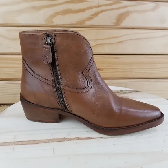Vintage Foundry Co. Arielle Brown Leather Ankle Western Boot Pointed Toe Zip NEW