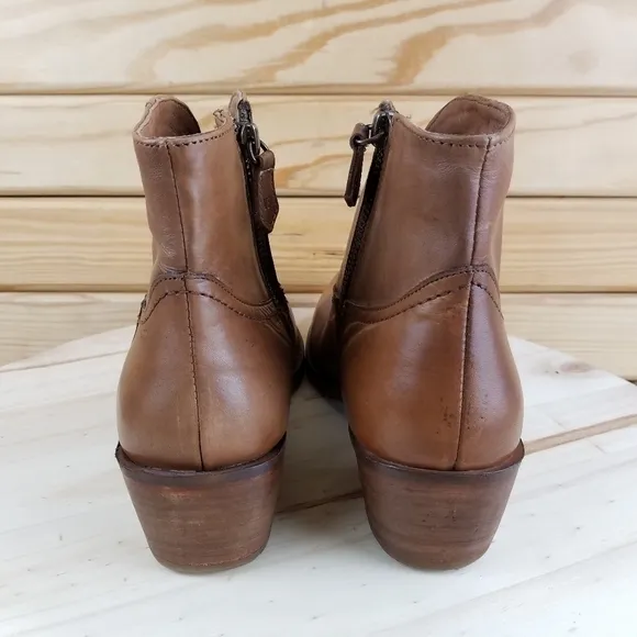 Vintage Foundry Co. Arielle Brown Leather Ankle Western Boot Pointed Toe Zip NEW