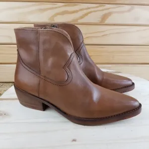 Vintage Foundry Co. Arielle Brown Leather Ankle Western Boot Pointed Toe Zip NEW