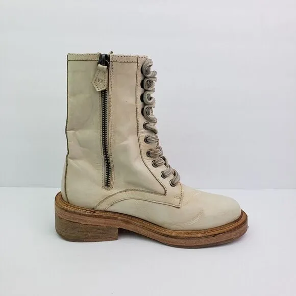 Vintage Foundry Co Delia Womens Size 7 Beige Leather Lace Up Combat Boots VFL134