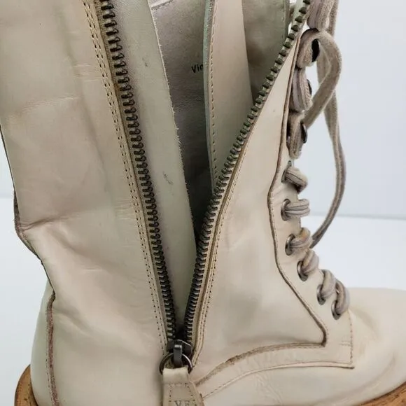Vintage Foundry Co Delia Womens Size 7 Beige Leather Lace Up Combat Boots VFL134