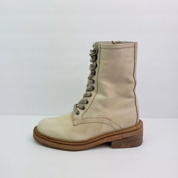 Vintage Foundry Co Delia Womens Size 7 Beige Leather Lace Up Combat Boots VFL134