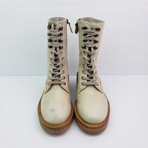 Vintage Foundry Co Delia Womens Size 7 Beige Leather Lace Up Combat Boots VFL134