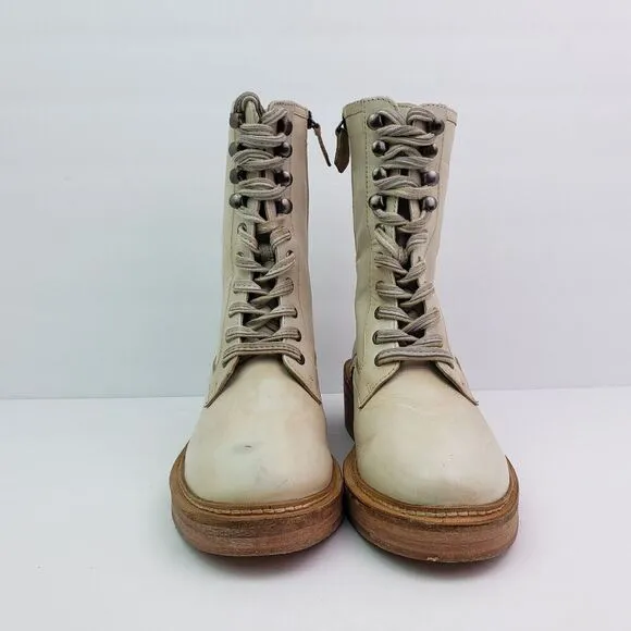 Vintage Foundry Co Delia Womens Size 7 Beige Leather Lace Up Combat Boots VFL134
