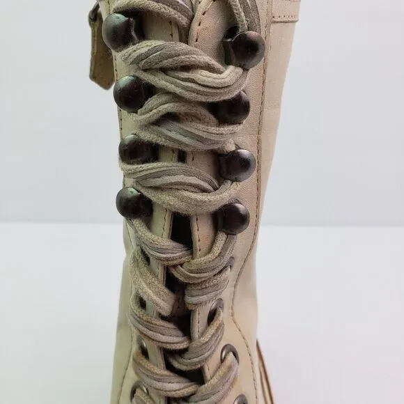 Vintage Foundry Co Delia Womens Size 7 Beige Leather Lace Up Combat Boots VFL134