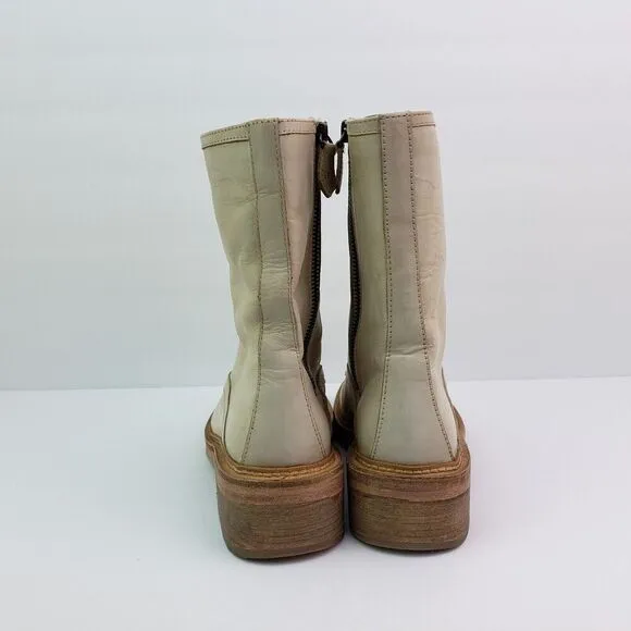 Vintage Foundry Co Delia Womens Size 7 Beige Leather Lace Up Combat Boots VFL134