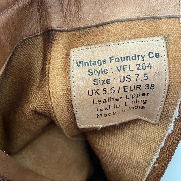 Vintage Foundry Co Regine Brown Leather Zipper Boots size 7.5