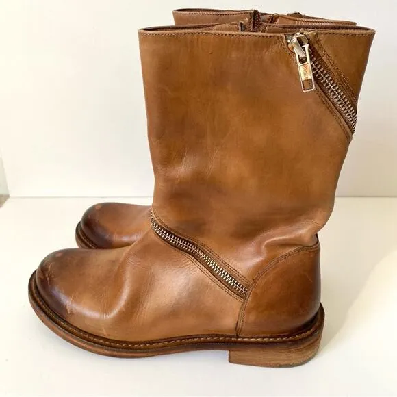 Vintage Foundry Co Regine Brown Leather Zipper Boots size 7.5