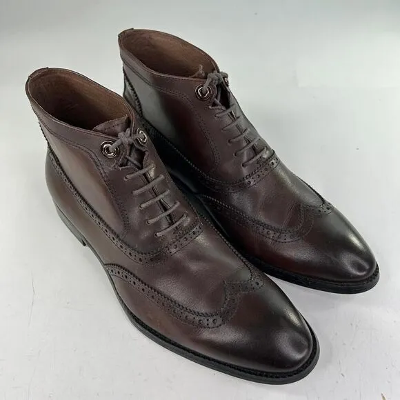 Vintage Foundry Co. Men's Jack Mid Top Leather Brown Boots US 10 Wingtip Lace-Up