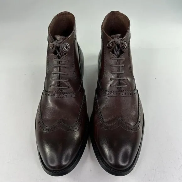 Vintage Foundry Co. Men's Jack Mid Top Leather Brown Boots US 10 Wingtip Lace-Up