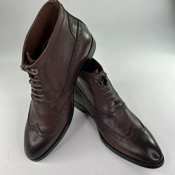 Vintage Foundry Co. Men's Jack Mid Top Leather Brown Boots US 10 Wingtip Lace-Up