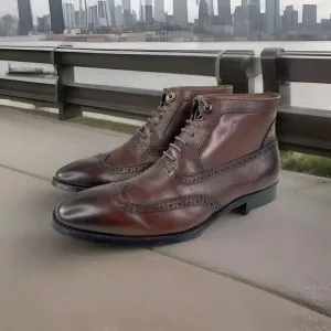 Vintage Foundry Co. Men's Jack Mid Top Leather Brown Boots US 10 Wingtip Lace-Up