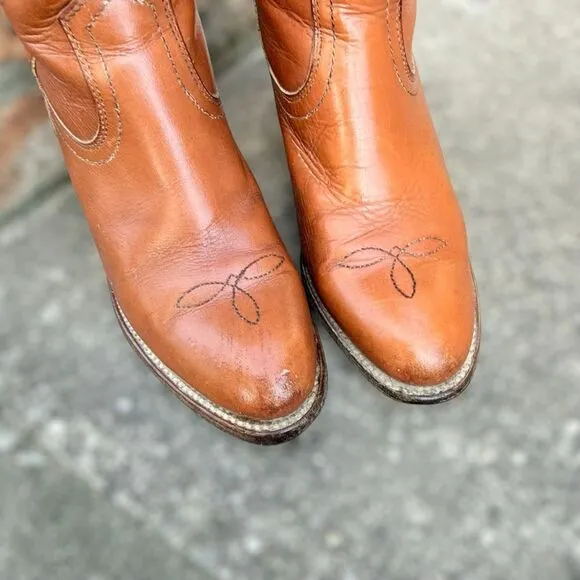 Vintage Frye 7895 Leather Pull-On Cowgirl Western Stacked Heel Boots Size 7.5 B