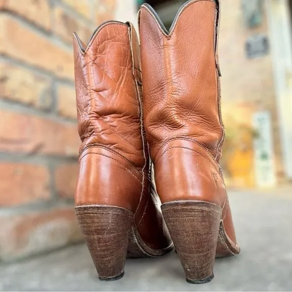 Vintage Frye 7895 Leather Pull-On Cowgirl Western Stacked Heel Boots Size 7.5 B