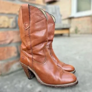 Vintage Frye 7895 Leather Pull-On Cowgirl Western Stacked Heel Boots Size 7.5 B