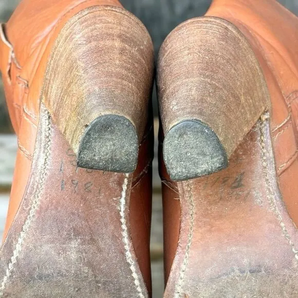 Vintage Frye 7895 Leather Pull-On Cowgirl Western Stacked Heel Boots Size 7.5 B