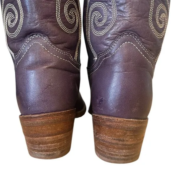 Vintage Frye Purple Leather Cowgirl Boots Size 7.5