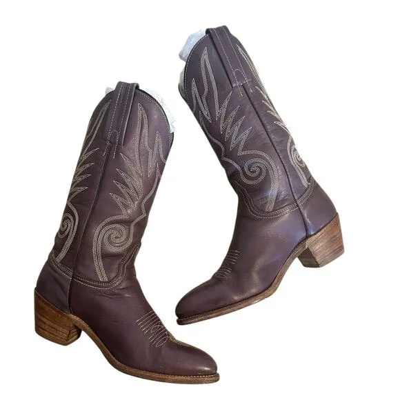 Vintage Frye Purple Leather Cowgirl Boots Size 7.5
