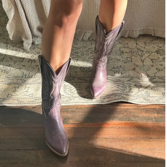 Vintage Frye Purple Leather Cowgirl Boots Size 7.5