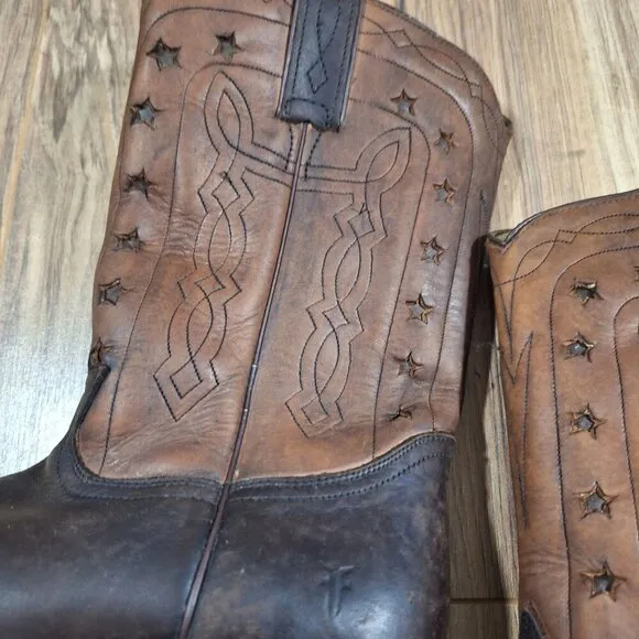 Vintage Frye Wyatt American Brown Leather Western Cowboy Mens Boots 8.5B