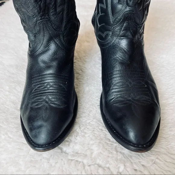 Vintage Genuine Soft Leather Black Western Cowboy boots size 9 EW