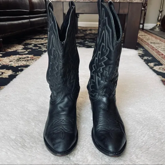 Vintage Genuine Soft Leather Black Western Cowboy boots size 9 EW