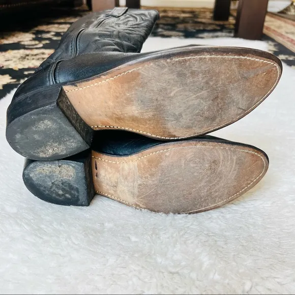 Vintage Genuine Soft Leather Black Western Cowboy boots size 9 EW