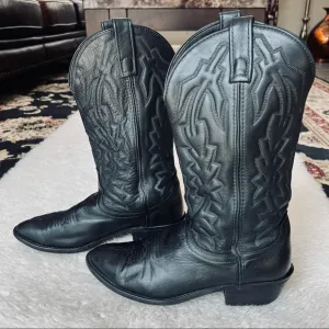 Vintage Genuine Soft Leather Black Western Cowboy boots size 9 EW