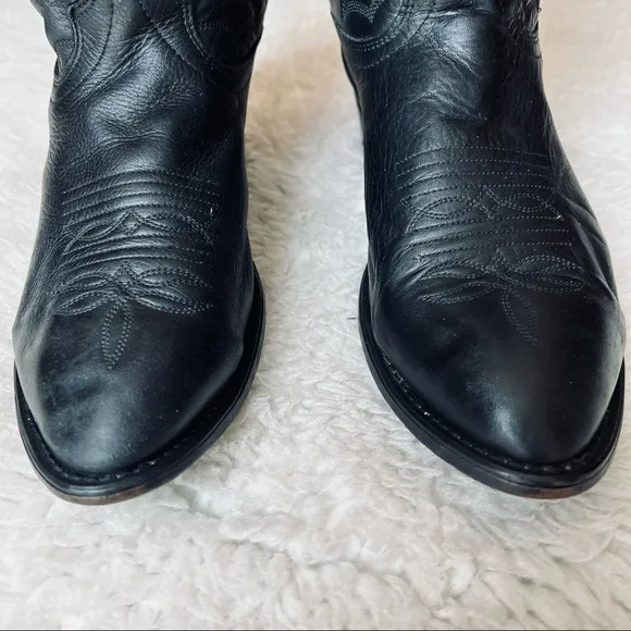 Vintage Genuine Soft Leather Black Western Cowboy boots size 9 EW