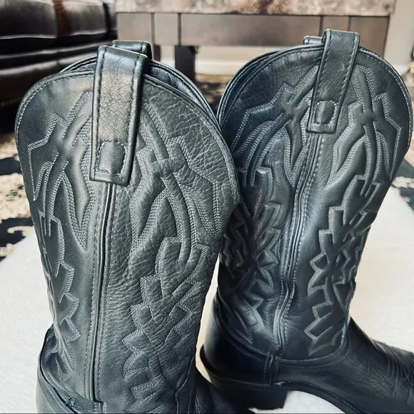 Vintage Genuine Soft Leather Black Western Cowboy boots size 9 EW