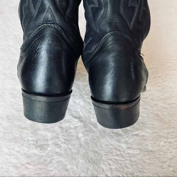 Vintage Genuine Soft Leather Black Western Cowboy boots size 9 EW