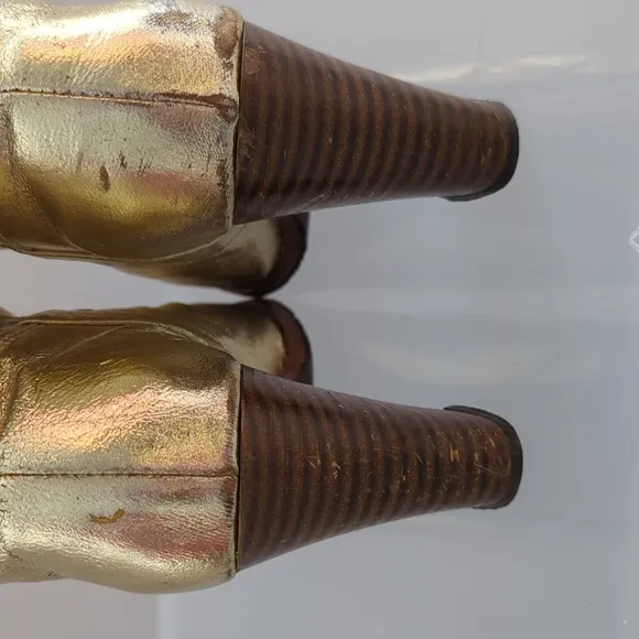 Vintage Gold Leather Cowboy Boots Disco Holiday