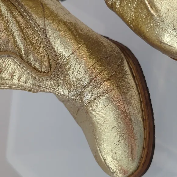 Vintage Gold Leather Cowboy Boots Disco Holiday