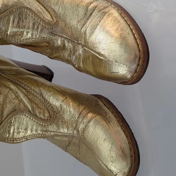 Vintage Gold Leather Cowboy Boots Disco Holiday